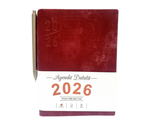 Ежедневник A5 датированный 2026, Velura, бордовый, интегр. обложка + ручка *4553 (88)