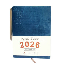 Agenda A5 datata 2026, Velura, albastru, coperta integrala+ pix *6153 (88)