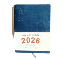 Agenda A5 datata 2026, Velura, albastru, coperta integrala+ pix *6153 (88)