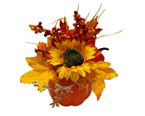 Compozitie decorativa "Toamna de aur" dovleac/floarea soarelui 25*18 cm. S49-1 (72)