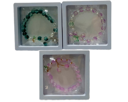 Brățară pentru copii cu pandantive florale, verde/liliac în cutie CM*1953