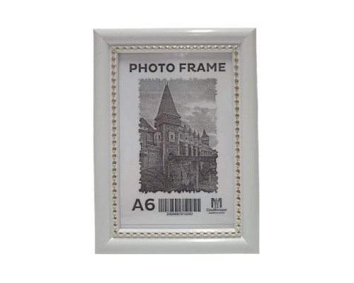 Rama foto A6 (10*15) cu suport, alb cu margina mărgele 19мм F1917-15G CM*2080 Rama foto A6 (10*15) cu suport, alb cu margina mărgele 19мм F1917-15G CM*2080