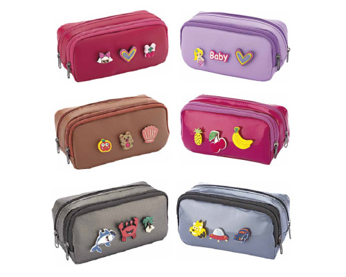 Пенал 2 отделения, однотонный 3D-аппликации, ассорти BR-3251 (24/144)