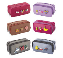 Пенал 2 отделения, однотонный 3D-аппликации, ассорти BR-3251 (24/144)