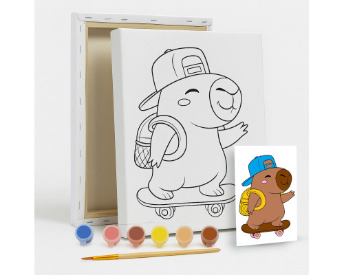 Set de pictat pe pânză pentru copii 20x25 "Capibara Skater" +6vopsee +pensula 7001