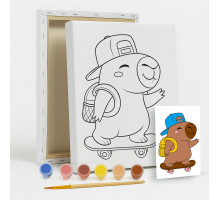 Set de pictat pe pânză pentru copii 20x25 "Capibara Skater" +6vopsee +pensula 7001
