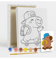 Set de pictat pe pânză pentru copii 20x25 "Capibara Skater" +6vopsee +pensula 7001
