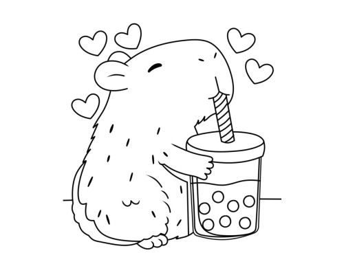 Набор детский для рисования на холсте 20*25 "Капибара с напитком"+6 красок +кисточка 7002