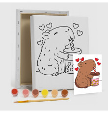 Set de pictat pe pânză pentru copii 20x25 "Capibara cu suc" +6vopsee +pensula 7002