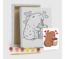 Set de pictat pe panza pentru copii 20x25 "Capibara cu suc" 6 culori si pensula7002