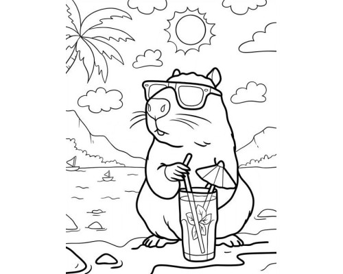 Set de pictat pe pânză pentru copii 20x25 "Capibara pe plajă" +6vopsee +pensula 7003