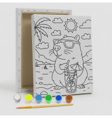 Set de pictat pe pânză pentru copii 20x25 "Capibara pe plajă" +6vopsee +pensula 7003