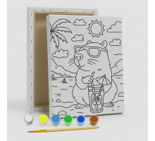 Set de pictat pe pânză pentru copii 20x25 "Capibara pe plajă" +6vopsee +pensula 7003