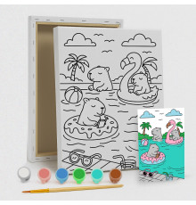 Set de pictat pe pânză pentru copii 20x25 "Capibara in piscină" +6vopsee +pensula 7004