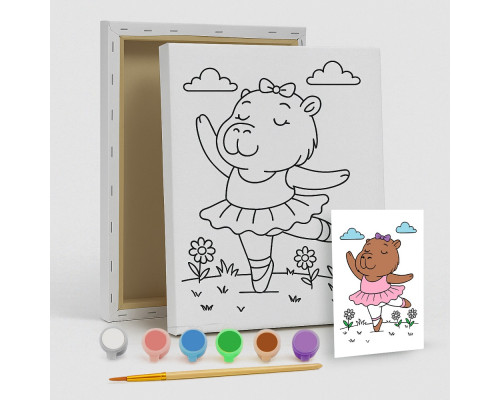 Set de pictat pe pânză pentru copii 20x25 "Capibara balerină" +6vopsee +pensula 7005