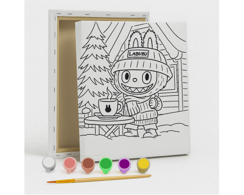 Set de pictat pe pânză pentru copii 20x25 "Labubu iarna" +6vopsee +pensula 7006