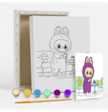 Set de pictat pe pânză pentru copii 20x25 "Labubu gurmand" +6vopsee +pensula 7007