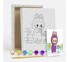 Set de pictat pe pânză pentru copii 20x25 "Labubu gurmand" +6vopsee +pensula 7007