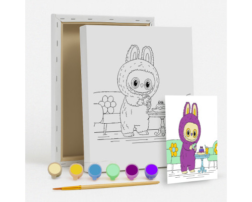 Set de pictat pe pânză pentru copii 20x25 "Labubu gurmand" +6vopsee +pensula 7007