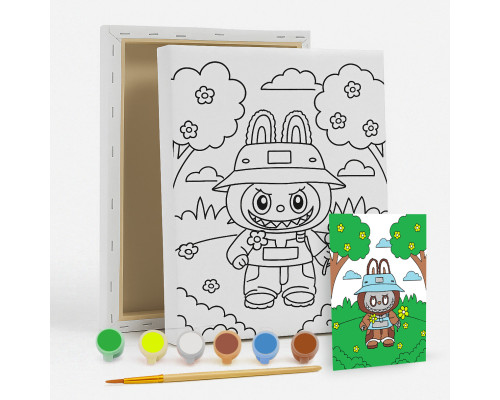 Set de pictat pe pânză pentru copii 20x25 "Labubu în poieniță" +6vopsee +pensula 7008