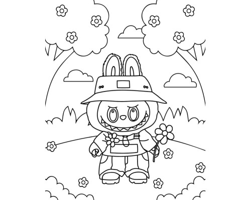 Набор детский для рисования на холсте 20*25 "Лабубу на поляне"+6 красок +кисточка 7008