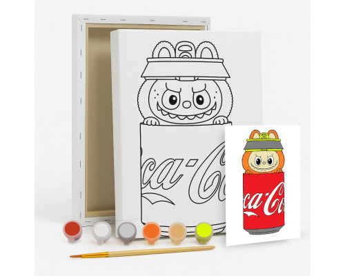 Набор детский для рисования на холсте 20*25 "Лабубу-Cola"+6 красок +кисточка 7009