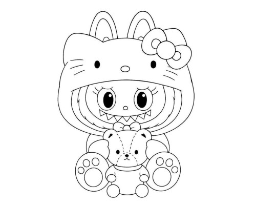Набор детский для рисования на холсте 20*25 "Лабубу-Kitty" +6 красок +кисточка 7010
