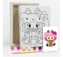 Набор детский для рисования на холсте 20*25 "Лабубу-Kitty" +6 красок +кисточка 7010