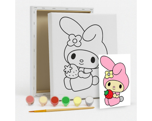 Set de pictat pe pânză pentru copii 20x25 "Melody сu căpșunică" +6vopsee +pensula 7012