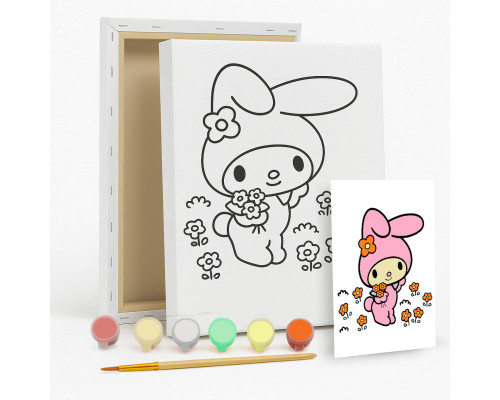 Set de pictat pe pânză pentru copii 20x25 "Melody cu flori" +6vopsee +pensula 7014