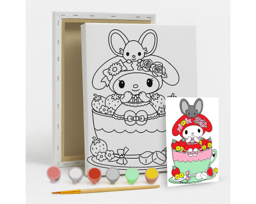 Set de pictat pe pânză pentru copii 20x25 "Ceașcă cu Melody" +6vopsee +pensula 7015