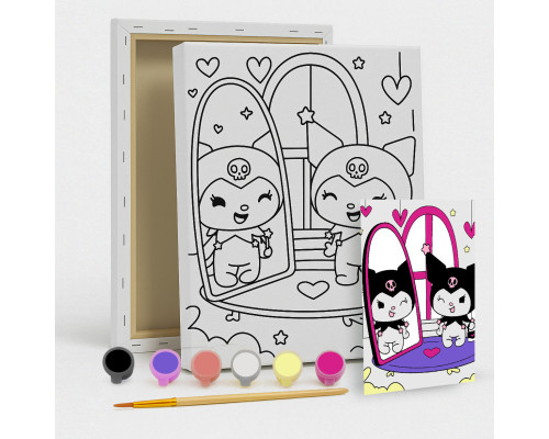 Set de pictat pe pânză pentru copii 20x25 "Kuromi în oglindă" +6vopsee +pensula 7017