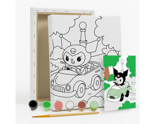 Set de pictat pe pânză pentru copii 20x25 "Kuromi automobilistă" +6vopsee +pensula 7018
