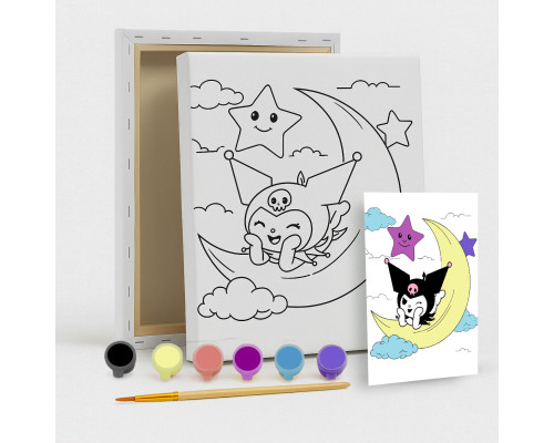 Set de pictat pe pânză pentru copii 20x25 "Kuromi pe lună" +6vopsee +pensula 7019