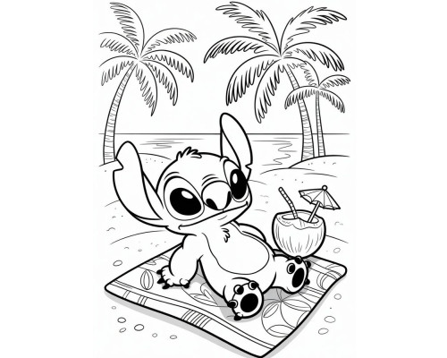 Набор детский для рисования на холсте 20*25 "Стич на пляже" +6 красок +кисточка 7021