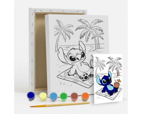 Set de pictat pe pânză pentru copii 20x25 "Stitch pe plajă" +6vopsee +pensula 7021