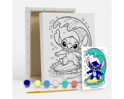 Set de pictat pe panza pentru copii 20x25 "Stitch surfer" 6 culori si pensula7022