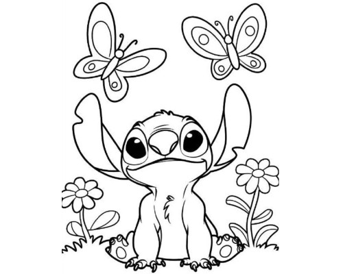 Set de pictat pe pânză pentru copii 20x25 "Stitch și Fluturi" +6vopsee +pensula 7023