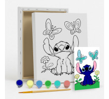 Set de pictat pe pânză pentru copii 20x25 "Stitch și Fluturi" +6vopsee +pensula 7023