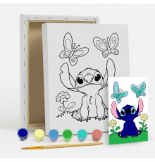 Set de pictat pe pânză pentru copii 20x25 "Stitch și Fluturi" +6vopsee +pensula 7023