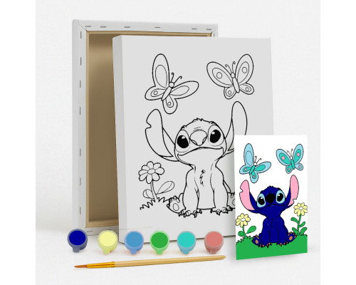 Set de pictat pe pânză pentru copii 20x25 "Stitch și Fluturi" +6vopsee +pensula 7023