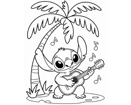 Набор детский для рисования на холсте 20*25 "Стич с гитарой" +6 красок +кисточка 7024