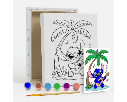 Set de pictat pe pânză pentru copii 20x25 "Stitch cu chitară" +6vopsee +pensula 7024