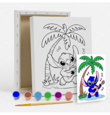 Набор детский для рисования на холсте 20*25 "Стич с гитарой" +6 красок +кисточка 7024