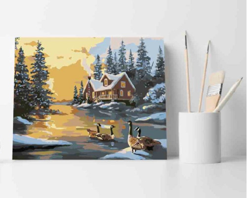 Set pictură pe numere 40*50 "Rațe pe iazul de iarnă" ECO(fara cutie) 3947