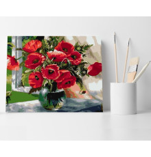 Set pictură pe numere 40*50 "Macii roșii în vază" ECO(fara cutie) 4339