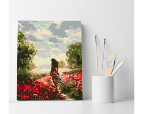 Set pictură pe numere 40*50 "Fată în câmp de maci" ECO(fara cutie) 4698