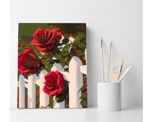 Set pictură pe numere 40*50 "Trandafiri pe gardul alb" ECO(fara cutie) 4707