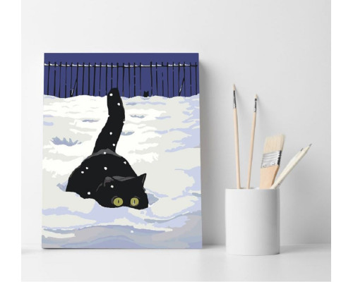 Set pictură pe numere 30*40 "Zăpadă albă, motan negru" ECO(fara cutie) 1242