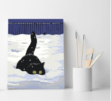 Набор для рисования по номерам 30*40 "Белый снег, черный кот" ECO(без коробки) 1242